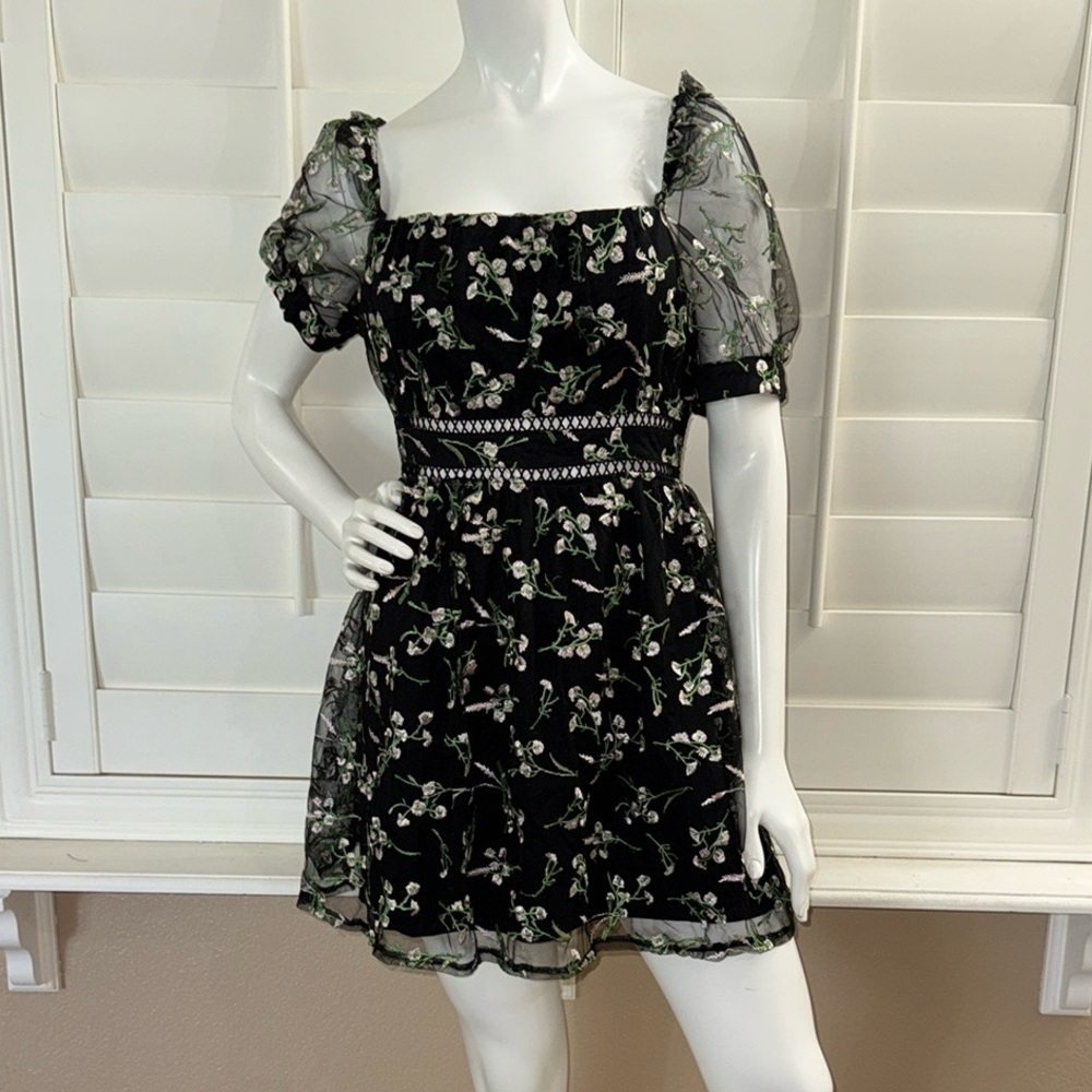 Lulus Radiant Love Black Embroidered Skater Dress
